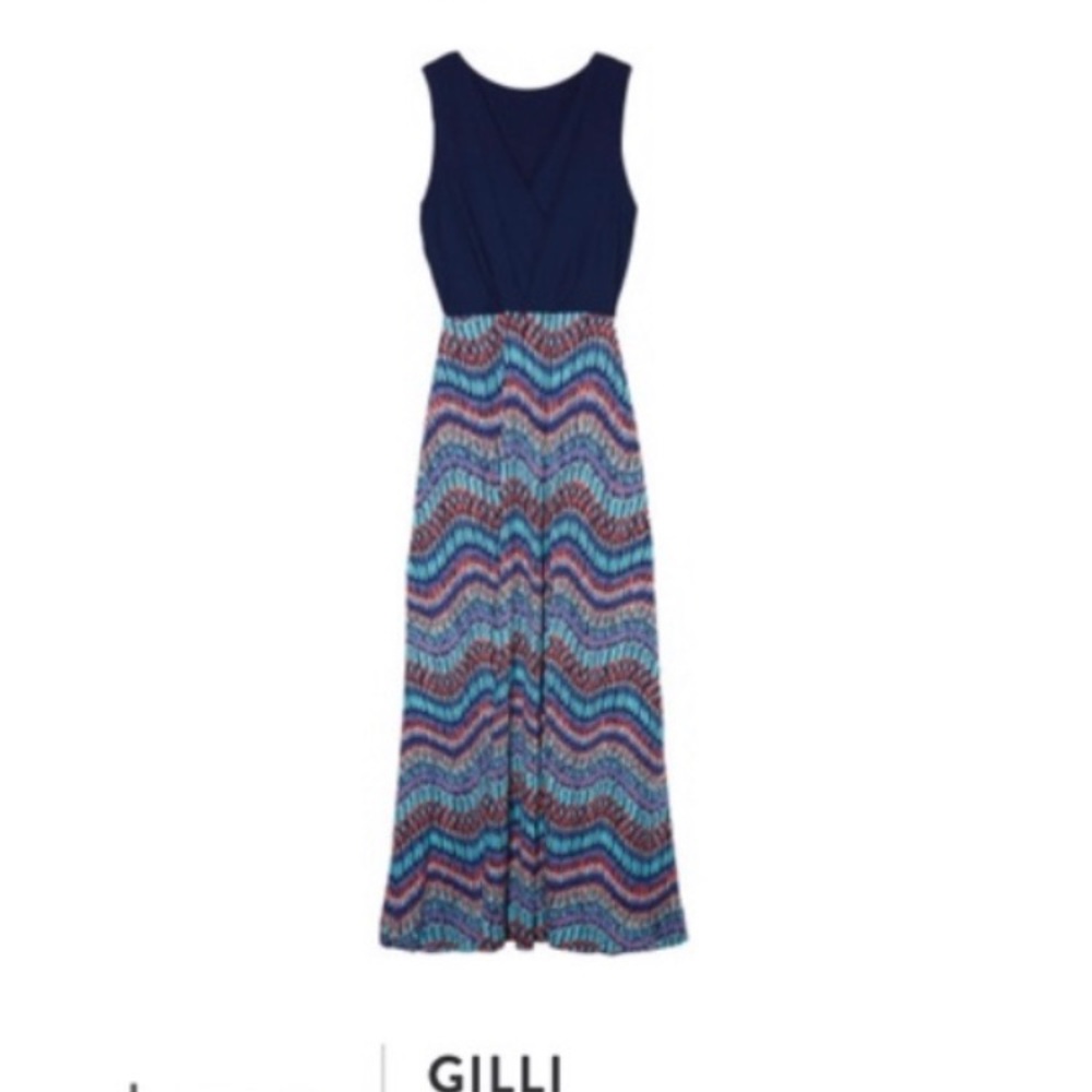 Gilli Navy Sleeveless Maxi Dress with Multicolor Chevron Skirt